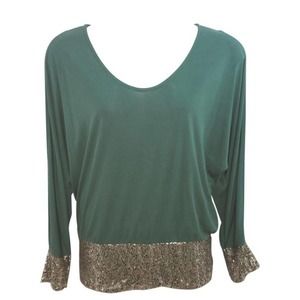 LAURIE AND JOE STRETCHY DARK GREEN TOP BLOUSE S